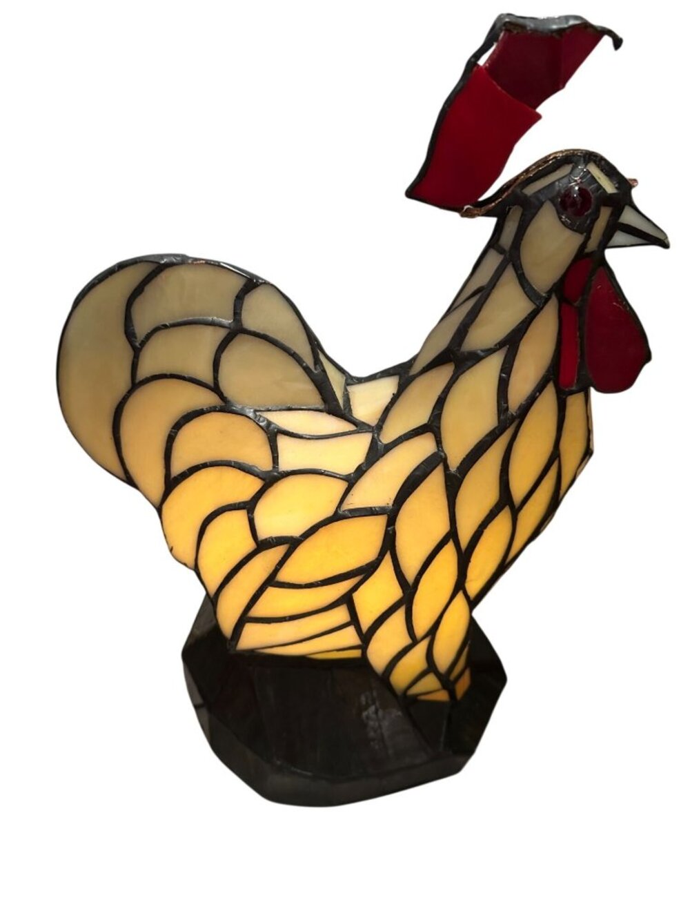 Tiffany Style Rooster Chicken Stained Glass Lamp Vintage Comb 14" Rustic READ